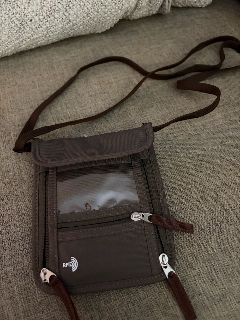 Brown RFID Neck Pouch Crossbody Bag